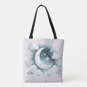 Blau und Weiß Halbmond Celestial Boho Moderne Tasche (Rückseite)