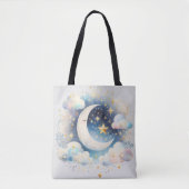 Blau und Weiß Halbmond Celestial Boho Moderne Tasche (Vorderseite)