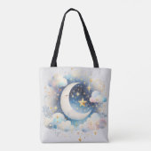 Blau und Weiß Halbmond Celestial Boho Moderne Tasche (Rückseite)