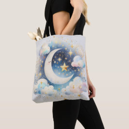 Blau und Weiß Halbmond Celestial Boho Moderne Tasche
