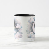 Blau und Weiß Halbmond Celestial Boho Moderne Tasse (Zentrum)