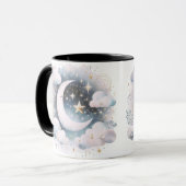 Blau und Weiß Halbmond Celestial Boho Moderne Tasse (Vorderseite Links)