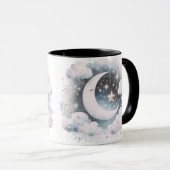 Blau und Weiß Halbmond Celestial Boho Moderne Tasse (VorderseiteRechts)