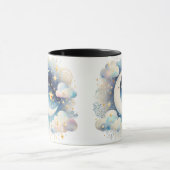 Blau und Weiß Halbmond Celestial Boho Moderne Tasse (Zentrum)