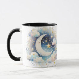 Blau und Weiß Halbmond Celestial Boho Moderne Tasse