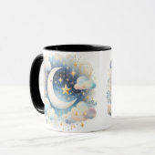 Blau und Weiß Halbmond Celestial Boho Moderne Tasse (Vorderseite Links)