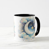 Blau und Weiß Halbmond Celestial Boho Moderne Tasse (VorderseiteRechts)