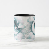 Blau und Weiß Halbmond Celestial Boho Moderne Tasse (Zentrum)