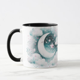 Blau und Weiß Halbmond Celestial Boho Moderne Tasse