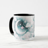 Blau und Weiß Halbmond Celestial Boho Moderne Tasse (Vorderseite Links)