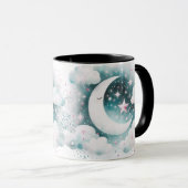 Blau und Weiß Halbmond Celestial Boho Moderne Tasse (VorderseiteRechts)