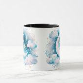 Blau und Weiß Halbmond Celestial Boho Moderne Tasse (Zentrum)