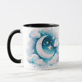 Blau und Weiß Halbmond Celestial Boho Moderne Tasse