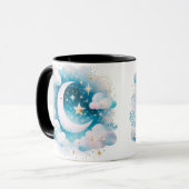 Blau und Weiß Halbmond Celestial Boho Moderne Tasse (Vorderseite Links)