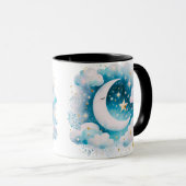 Blau und Weiß Halbmond Celestial Boho Moderne Tasse (VorderseiteRechts)