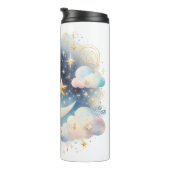 Blau und Weiß Halbmond Celestial Boho Moderne Thermosbecher (Nach rechts gedreht)