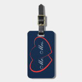 Blau und Weiß | Herr Mrs Modern Monogram Gepäckanhänger (Vorderseite vertikal)