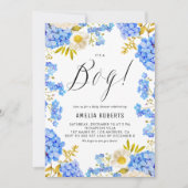 Blau und weiß Hydrangeas Es ist eine Baby-Dusche Einladung (Vorderseite)
