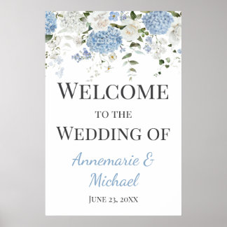 Blau und Weiß Hydrangeas Willkommen bei unserer Ho Poster