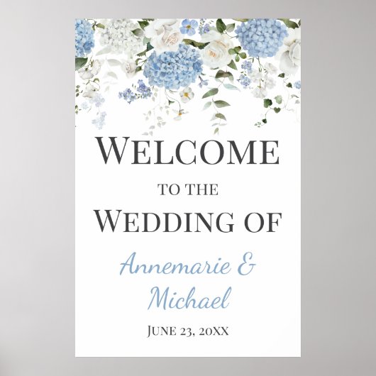 Blau und Weiß Hydrangeas Willkommen bei unserer Ho Poster (Vorne)