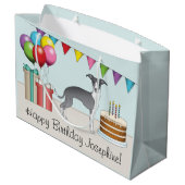 Blau und Weiß Italienischer Windhund farbenfroh zu Große Geschenktüte (Rückseite Schrägansicht)