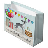 Blau und Weiß Italienischer Windhund farbenfroh zu Große Geschenktüte (Vorderseite Schrägansicht)