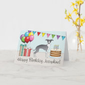 Blau und Weiß Italienischer Windhund farbenfroh zu Karte (Gelbe Blume)