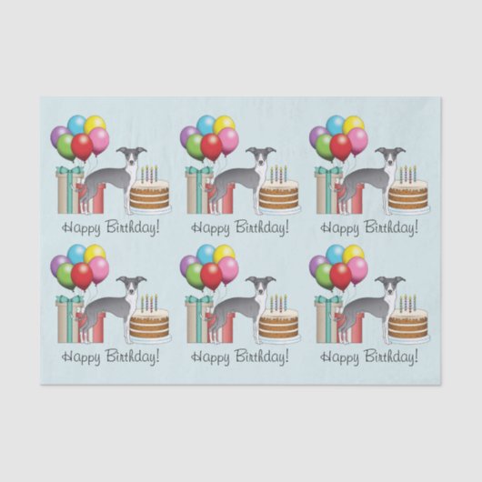 Blau und Weiß Italienischer Windhund farbenfroh zu Seidenpapier (Vorderseite)