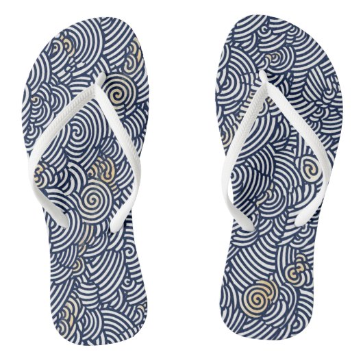 Blau und Weiß Japanischer Chiyogami Flip Flops Badesandalen (Fußbett)
