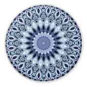 Blau und Weiß Kaleidoskop Mandala Muster Keramikknauf (Vorderseite)