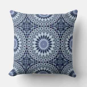 Blau und Weiß Kaleidoskop Mandala Muster Kissen