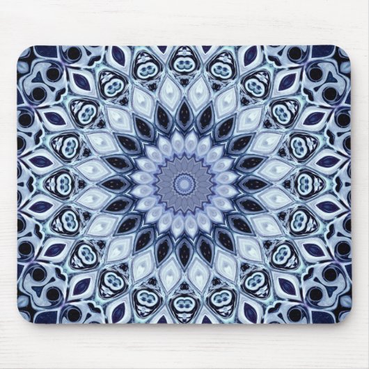 Blau und Weiß Kaleidoskop Mandala Muster Mousepad (Vorne)