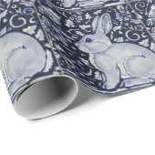 Blau und Weiß Kaninchen mit Vogelfliesen-Design Geschenkpapier (Rolleneckpunkt)