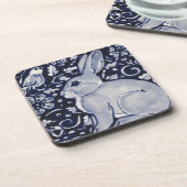 Blau und Weiß Kaninchen mit Vogelfliesen-Design Getränkeuntersetzer (Linke Seite)