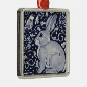Blau und Weiß Kaninchen mit Vogelfliesen-Design Ornament Aus Metall (Rechts)