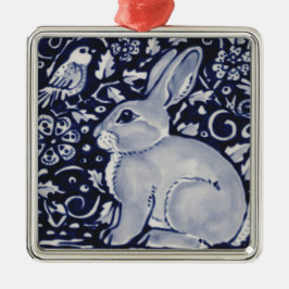 Blau und Weiß Kaninchen mit Vogelfliesen-Design Ornament Aus Metall