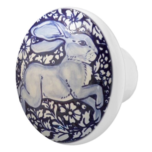 Blau und Weiß Kaninchen Schubtür Pull Knob Dedham Keramikknauf (Rechts)