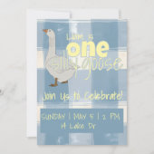 Blau und Weiß Kariert eine Alberne Gans Einladung (Vorderseite)