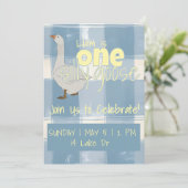 Blau und Weiß Kariert eine Alberne Gans Einladung (Stehend Vorderseite)