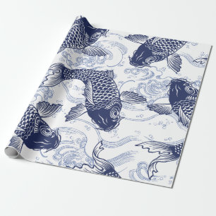 BLAU UND WEISS KOI FISH JAPANESE Wrackpapier Geschenkpapier