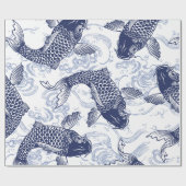 BLAU UND WEISS KOI FISH JAPANESE Wrackpapier Geschenkpapier (Flach)