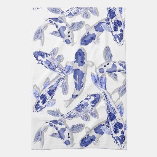 Blau und Weiß Koi Geschirrtuch (Vertikal)