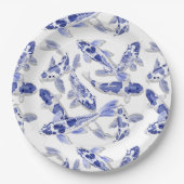 Blau und Weiß Koi Pappteller (Vorderseite)