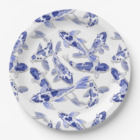 Blau und Weiß Koi Pappteller (Vorderseite)