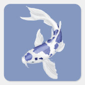 Blau und Weiß Koi Quadratischer Aufkleber (Vorderseite)