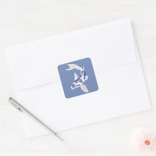 Blau und Weiß Koi Quadratischer Aufkleber