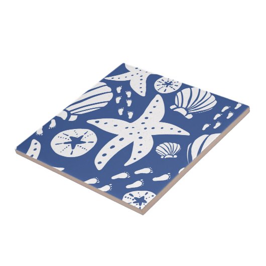Blau und Weiß Küste Seashell Fliese (Seite)