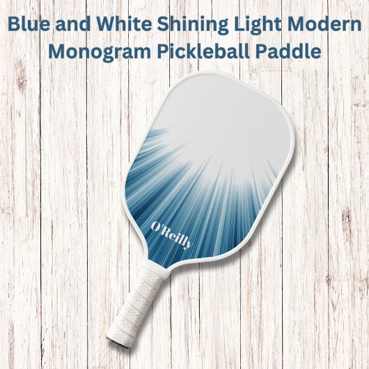 Blau und Weiß leuchten Modernes Monogramm Pickleball Schläger