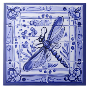 Blau und Weiß Libelle Mittelmeer-Volks Kunst Fliese
