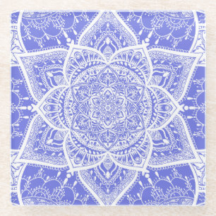 Blau und Weiß Mandala - Loergann in Bluebell Glasuntersetzer